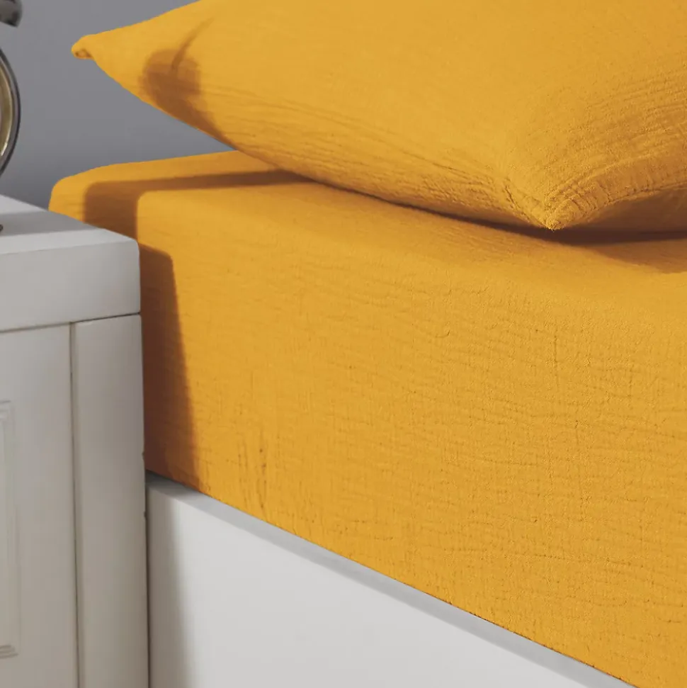 Drap housse en gaze de coton bonnet 30 cm Caramel 80x200 cm LOFT