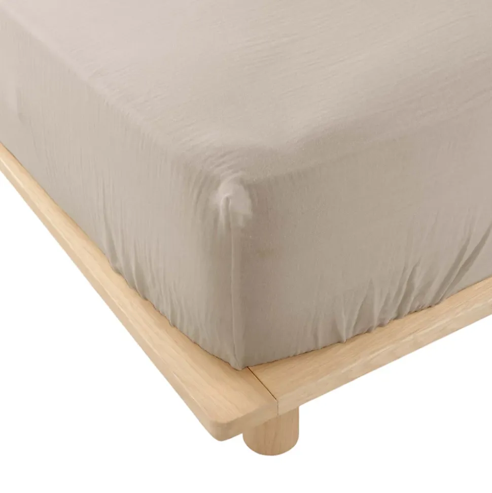 Drap housse en gaze de coton 160 x 200 cm Tendance uni sable