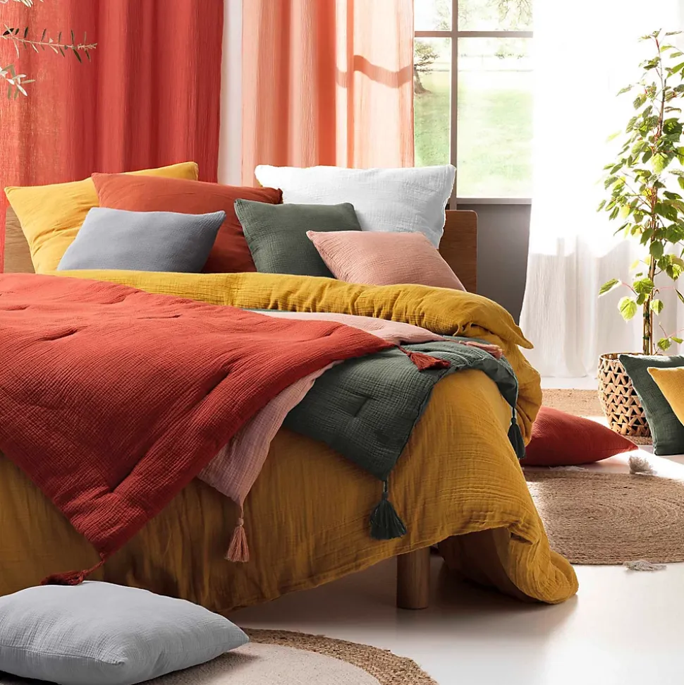 Drap housse en gaze de coton 160 x 200 cm Tendance uni sable