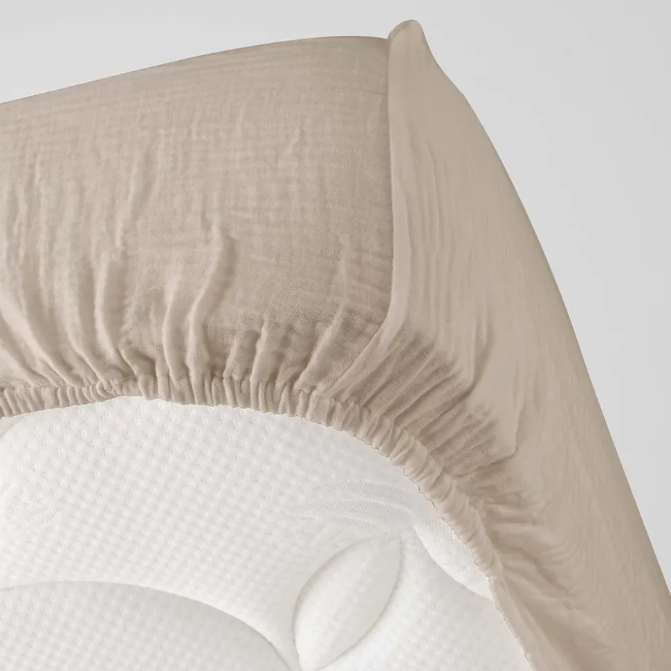 Drap housse en gaze de coton 160 x 200 cm Tendance uni sable