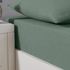 Drap housse en gaze de coton bonnet 30 cm Lichen 90x200 cm LOFT