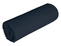 Drap housse en lin et coton 57 fils/cm² - 140 x 190 cm - Bonnet 30 cm - Bleu nuit - AURELLE