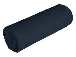 Drap housse en lin et coton 57 fils/cm² - 140 x 190 cm - Bonnet 30 cm - Bleu nuit - AURELLE