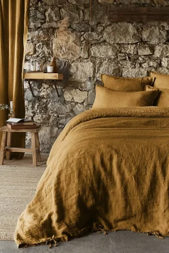 Drap Housse en Lin Lavé 140 x 190 cm Caramel