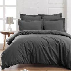 Drap housse en percale de coton bonnet 30 cm Anthracite 140x190 cm SOFT PERCALE