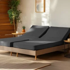 Drap housse en percale de coton pour lit articulé Anthracite 160x200 cm SOFT PERCALE