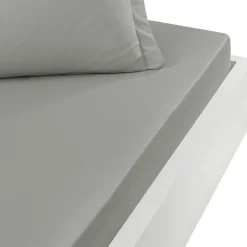 Drap housse en percale de coton bonnet 30 cm Gris Perle 140x190 cm SOFT PERCALE