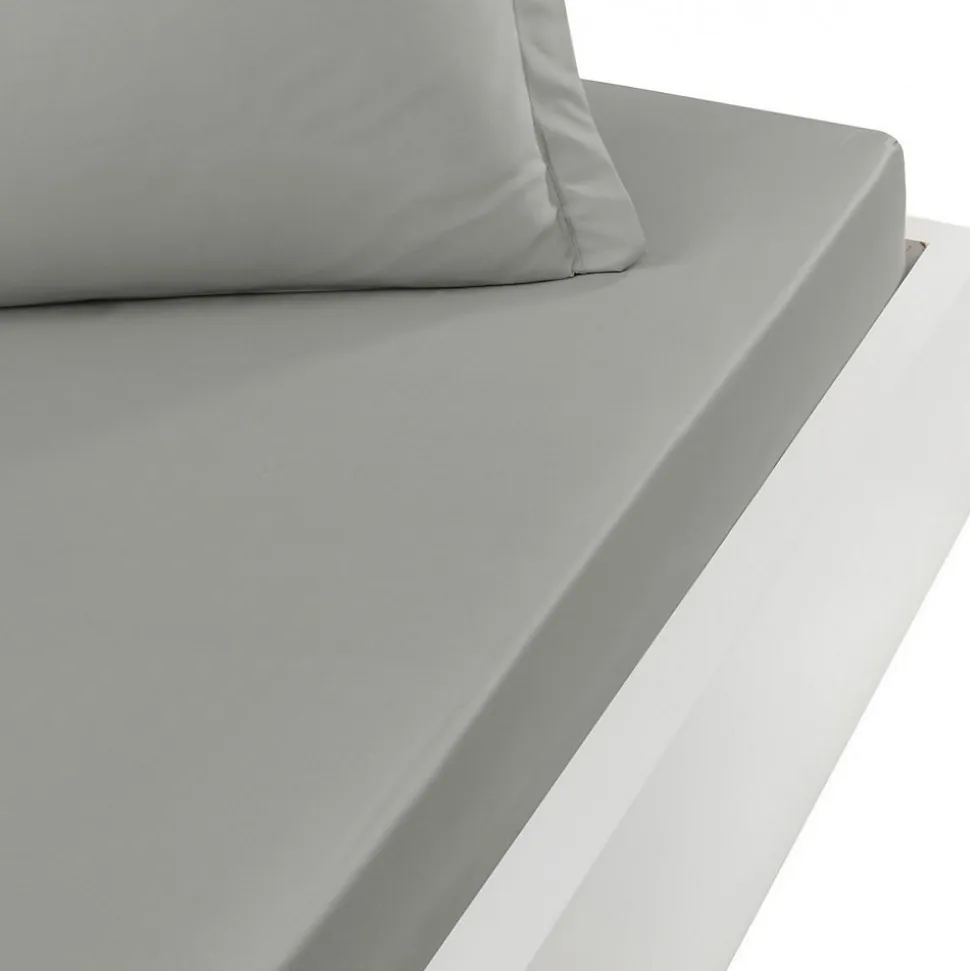 Drap housse en percale de coton bonnet 30 cm Gris Perle 140x190 cm SOFT PERCALE