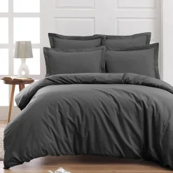 Drap housse en percale de coton bonnet 30 cm Anthracite 160x200 cm SOFT PERCALE