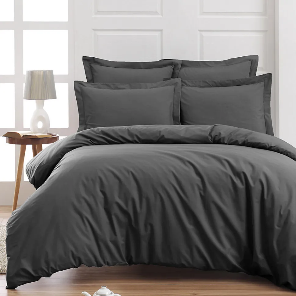 Drap housse en percale de coton bonnet 30 cm Anthracite 160x200 cm SOFT PERCALE