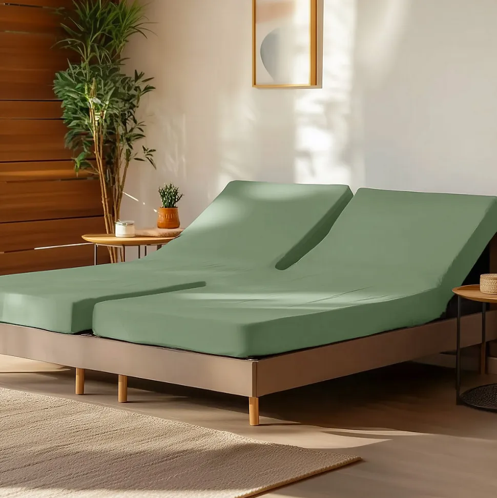 Drap housse en percale de coton pour lit articulé Sauge 140x190 cm SOFT PERCALE