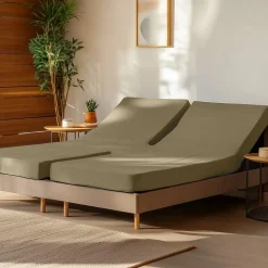 Drap housse en percale de coton pour lit articulé Taupe 160x200 cm SOFT PERCALE