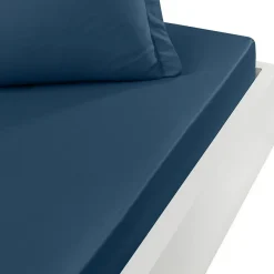 Drap housse en percale de coton bonnet 30 cm Indigo 140x190 cm SOFT PERCALE