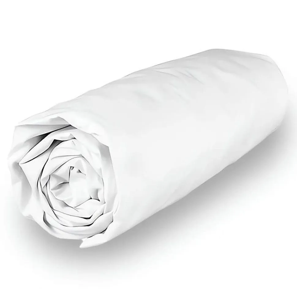Drap housse en polycoton 160x200 cm PERCALE blanc, par Soleil d'ocre