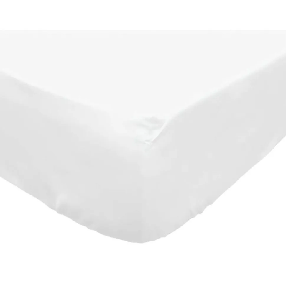 Drap housse en polycoton 160x200 cm PERCALE blanc, par Soleil d'ocre