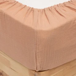Drap housse Flora gaze de coton rose 160x200cm - Atmosphera