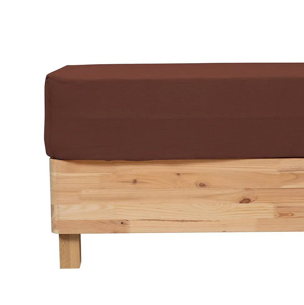 Drap housse Flora gaze de coton marron 140x190cm - Atmosphera