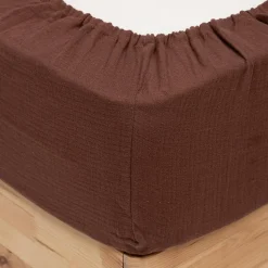 Drap housse Flora gaze de coton marron 140x190cm - Atmosphera