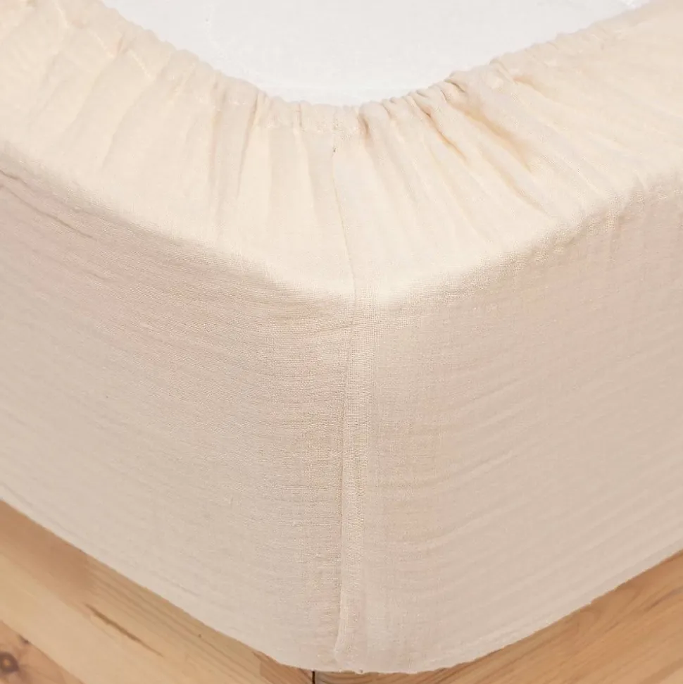 Drap housse Flora gaze de coton lin 160x200cm - Atmosphera