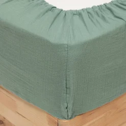 Drap housse Flora gaze de coton vert céladon 160x200cm - Atmosphera