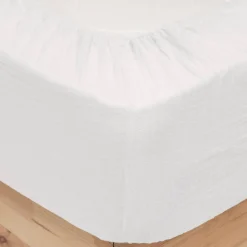 Drap housse Flora gaze de coton blanc 140x190cm - Atmosphera