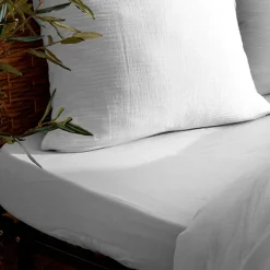 Drap housse Flora gaze de coton blanc 140x190cm - Atmosphera