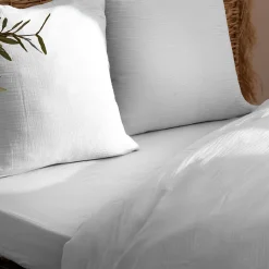 Drap housse Flora gaze de coton blanc 140x190cm - Atmosphera