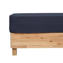 Drap housse Flora gaze de coton bleu 140x190cm - Atmosphera