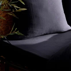 Drap housse Flora gaze de coton bleu 140x190cm - Atmosphera