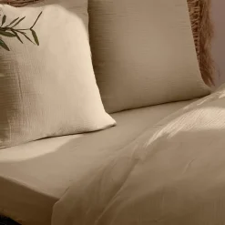 Drap housse Flora gaze de coton lin 140x190cm - Atmosphera