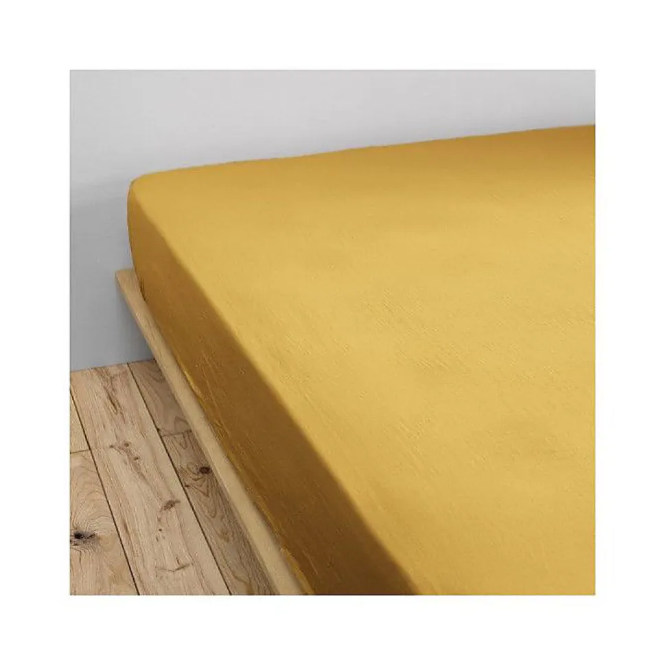 Drap housse "Gaïa" toutes dimensions "Gaze de Coton" - Gaïa Safran - 180 x 200 cm bonnet de 30 cm