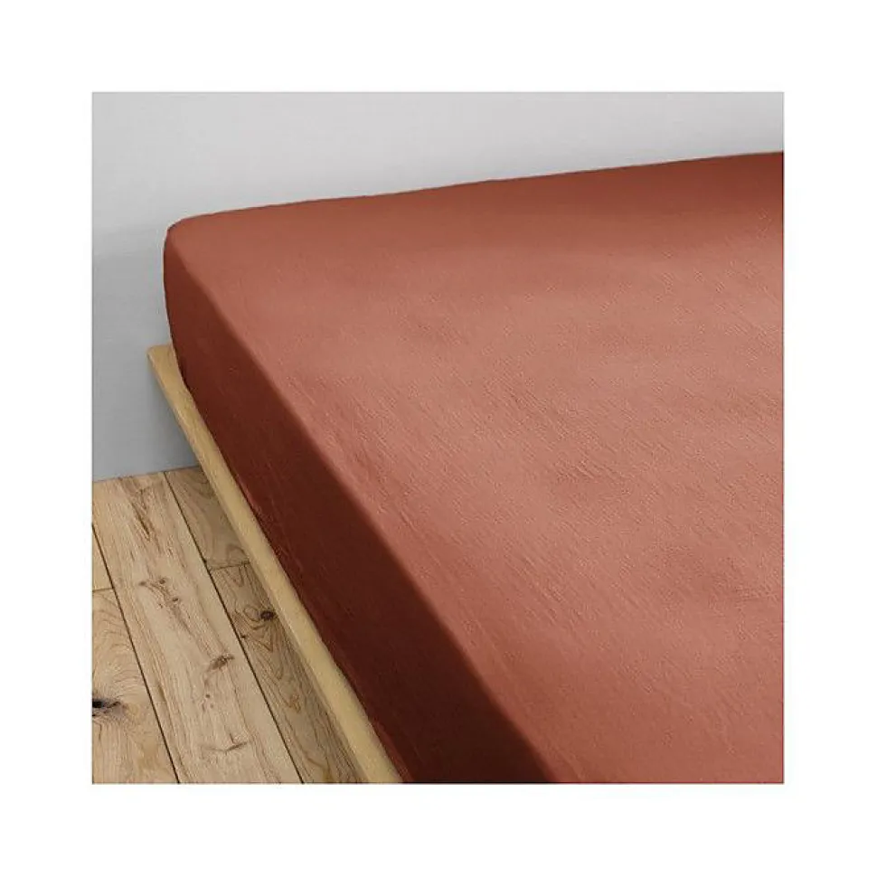 Drap housse "Gaïa" toutes dimensions "Gaze de Coton" l'Effet Papillon - Gaia Terracotta - 90 x 200 cm bonnet de 30 cm