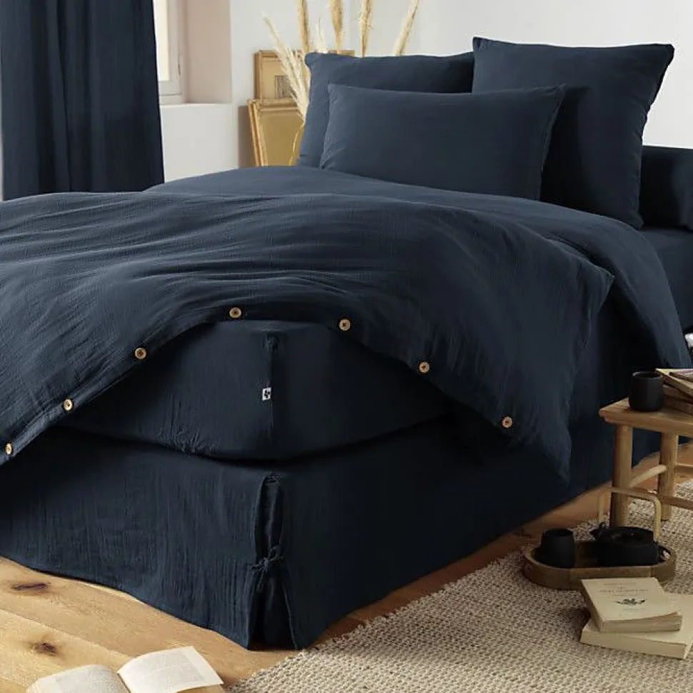 Drap housse "Gaïa" toutes dimensions "Gaze de Coton" l'Effet Papillon - Gaia Minuit - 80 x 200 cm bonnet de 30 cm