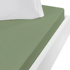Drap housse jersey coton peigné extensible bonnet 30 cm Sauge 140x190 cm MANHATTAN