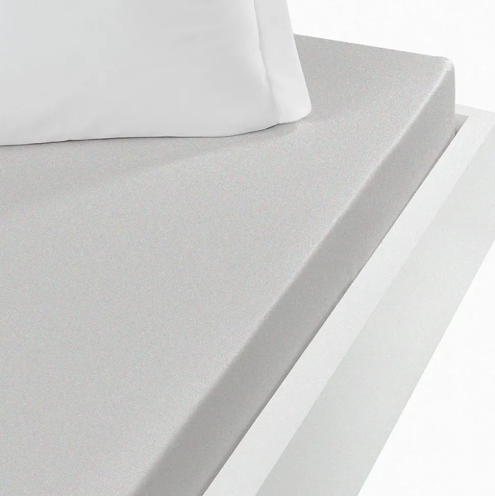 Drap housse jersey coton peigné extensible bonnet 30 cm Gris Perle 120x190 cm MANHATTAN