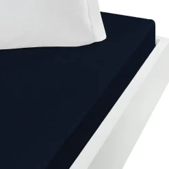 Drap housse jersey coton peigné extensible bonnet 30 cm Bleu Nuit 160x200 cm MANHATTAN