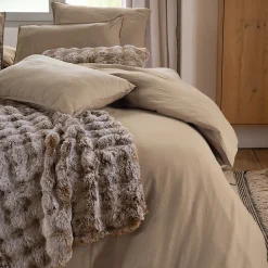 Drap housse MILOS mousseline de coton 140x200 cm bonnet 30 cm uni marron camel