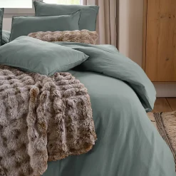 Drap housse MILOS mousseline de coton 180x200 cm bonnet 30 cm uni vert lichen