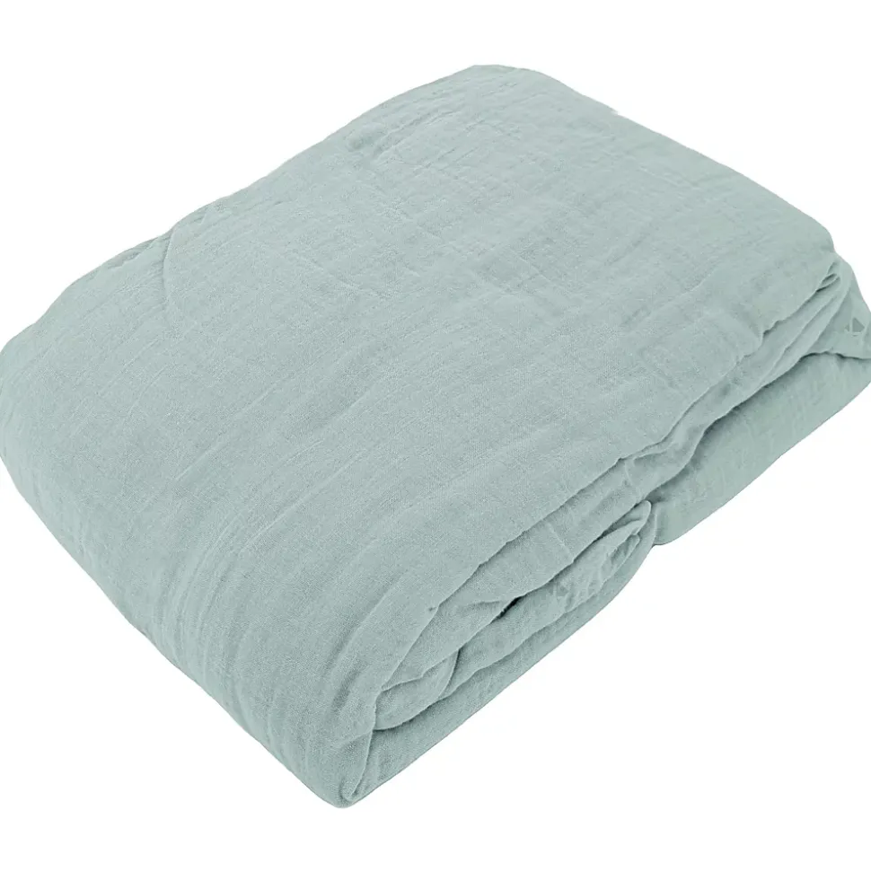Drap housse MILOS mousseline de coton 180x200 cm bonnet 30 cm uni vert lichen