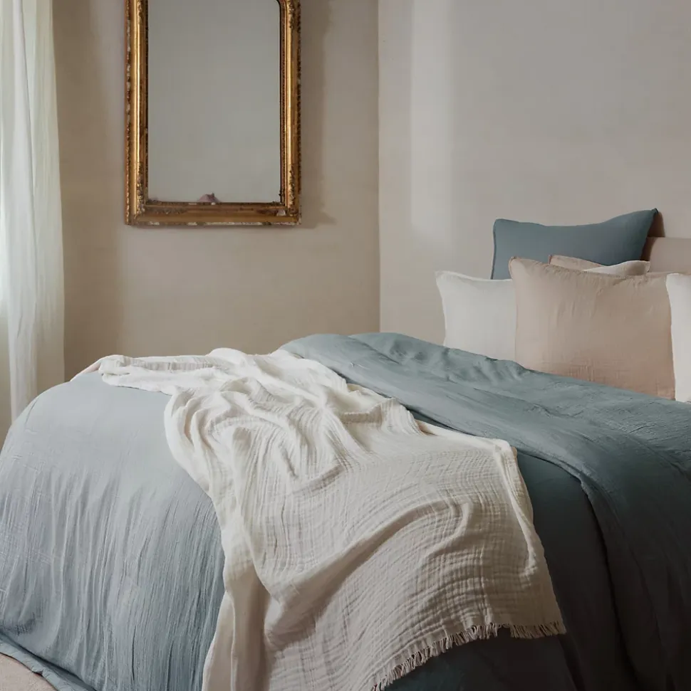 Drap housse MILOS mousseline de coton 180x200 cm bonnet 30 cm uni vert lichen