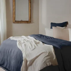 Drap housse MILOS mousseline de coton 180x200 cm bonnet 30 cm uni noir granit