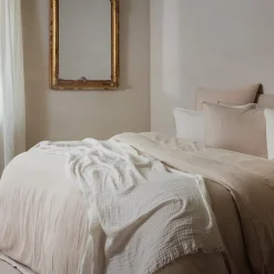 Drap housse MILOS mousseline de coton 140x200 cm bonnet 30 cm uni beige naturel