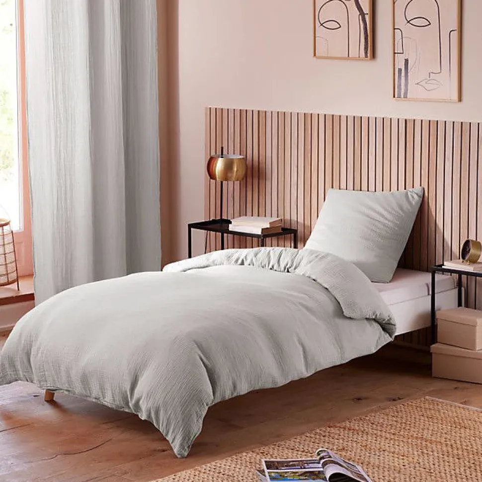 Drap housse "Noah" toutes dimensions "Gaze de Coton" - Noah Perle - 90 x 190 cm bonnet de 30 cm