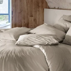 Drap housse PALACE pur coton lavé 180x200 cm bonnet 35 cm uni beige lin