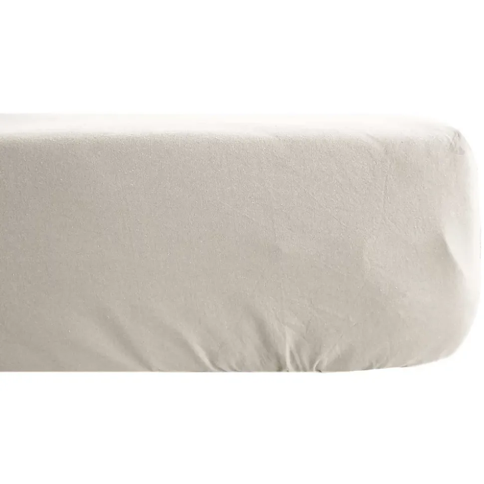 Drap housse PALACE pur coton lavé 180x200 cm bonnet 35 cm uni beige lin