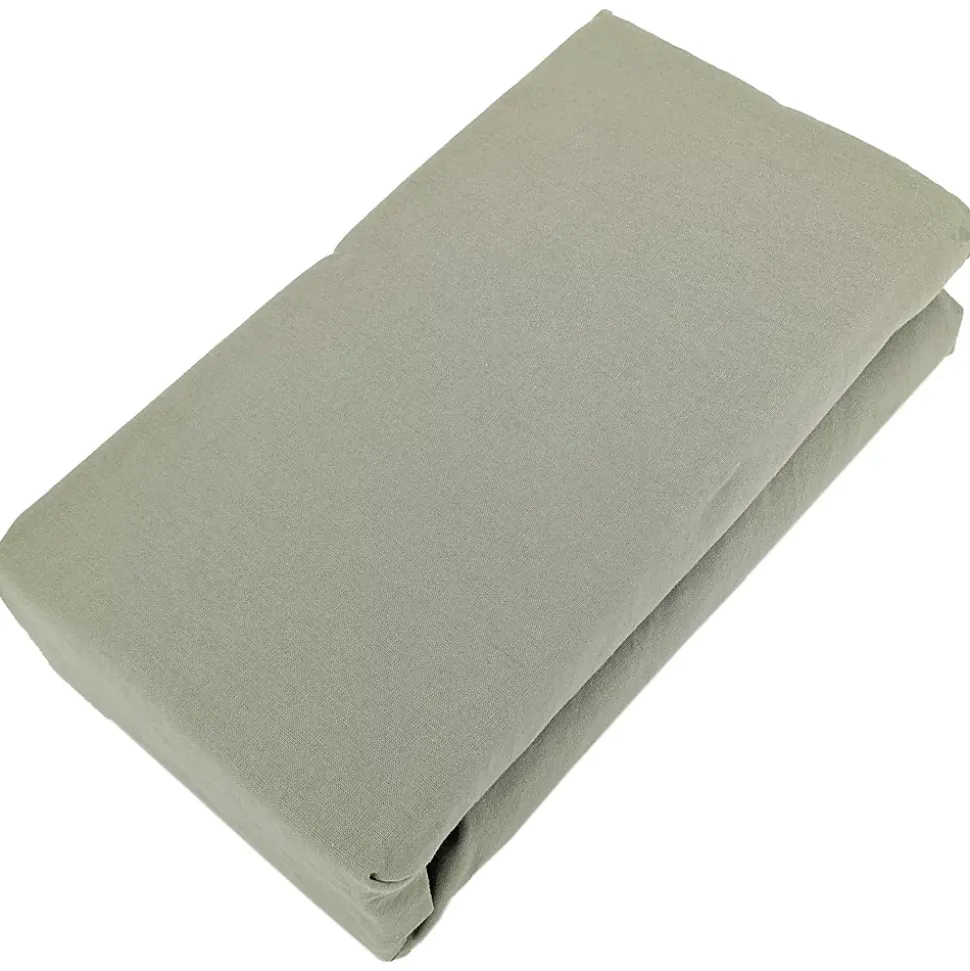 Drap housse PALACE pur coton lavé 180x200 cm bonnet 35 cm uni vert sauge