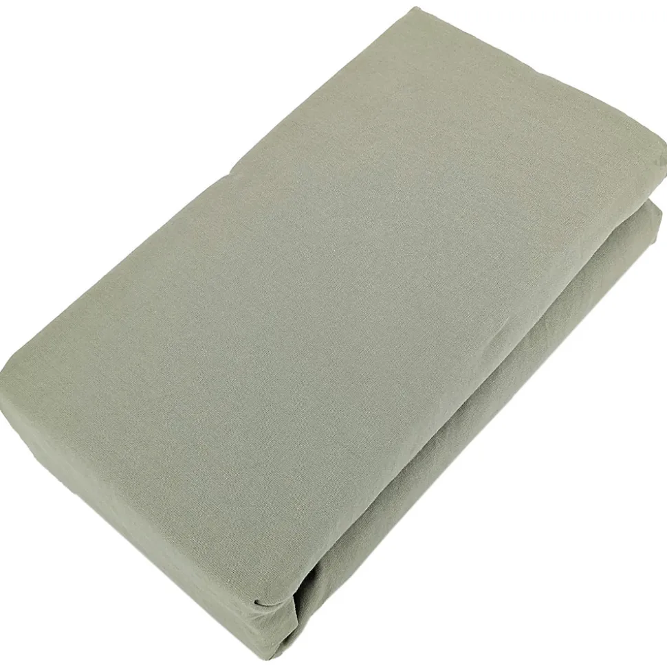 Drap housse PALACE pur coton lavé 140x190 cm bonnet 35 cm uni vert sauge