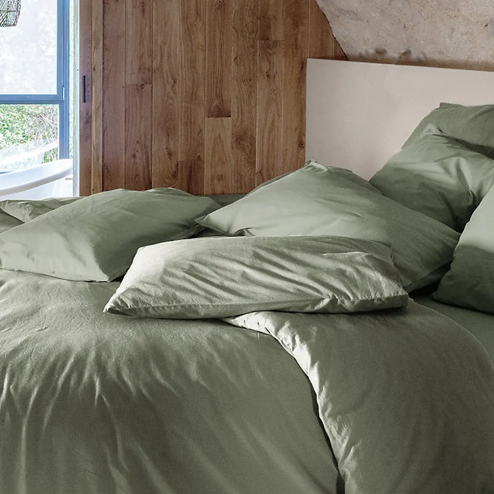 Drap housse PALACE pur coton lavé 140x190 cm bonnet 35 cm uni vert sauge