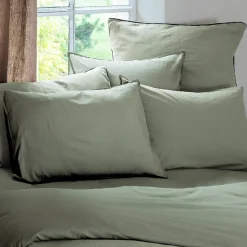 Drap housse PALACE pur coton lavé 140x190 cm bonnet 35 cm uni vert sauge