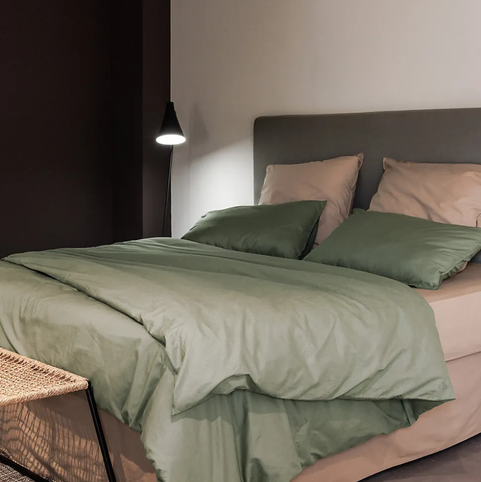 Drap housse PALACE pur coton lavé 140x190 cm bonnet 35 cm uni vert sauge